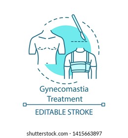 Gynecomastia treatment concept icon. Breast reduction idea thin line illustration.  Male breast tissue. Surgical correction. Vector isolated outline drawing. Editable stroke