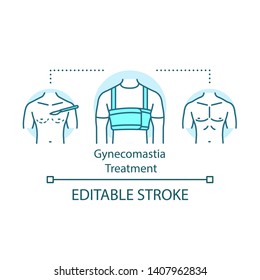 Gynecomastia treatment concept icon. Enlarged male breasts idea thin line illustration. Breast reduction. Surgical correction. Vector isolated outline drawing. Editable stroke