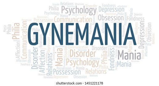 Gynemania word cloud. Type of mania, made with text only.