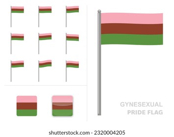Gynesexual Pride Flag Waving Animation App Icon Vector