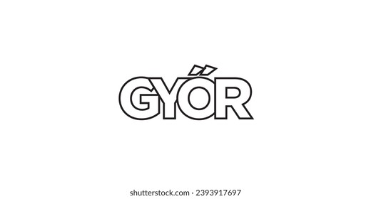 Gyor in the Hungary emblem for print and web. Design features geometric style, vector illustration with bold typography in modern font. Graphic slogan lettering isolated on white background.