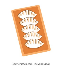 Gyoza dumpling cute cartoon style in wooden plate vector flat art Illustration free editable