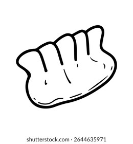 Bolinho de Gyoza. Vetor de rabiscar desenhado à mão. Comida tradicional asiática. Jiaozi! Soma de esmaecimento. Massa com recheio de carne ou vegetal. Menu Restaurante. Elemento de arte da linha da ilustração.