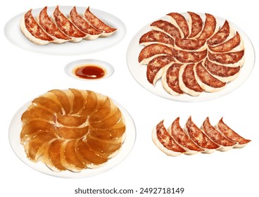 Gyoza, Fried Gyoza, Gyoza with wings, Chinese food, Large plate, Single serving