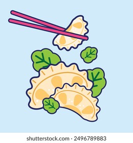 Gyoza, Japanese and Chinese style food, flat and colorful illustration.