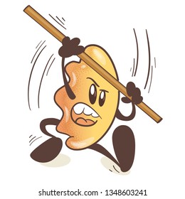 Gyoza - japanese fried dumplings Gyoza. Fun cartoon character. Aggressive. On white background. Vector