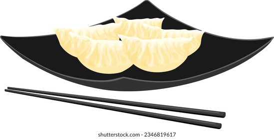 gyoza on a square plate. Vector illustration of traditional asian cuisine.Food illustration