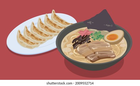 Gyoza set vector illustration of pork bone ramen