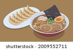 Gyoza set vector illustration of soy sauce ramen