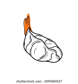 Gyoza with shrimps.
Close-up of Japanese gyoza dumplings with shrimps. Doodle. Hand drawn.
Vector illustration isolated on white background.
