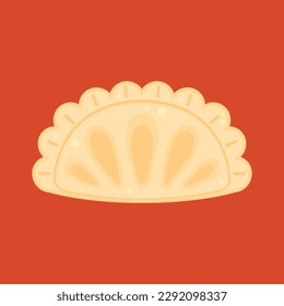 Gyoza vector. Hot dumplings and chopsticks on red background. Steamed dim sum or bun illustration for restaurant logo. Asian food icon for Japanese.