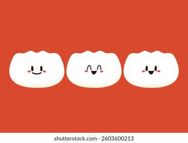 Gyoza vector. Hot dumplings and chopsticks on red background. Steamed dim sum or bun illustration for restaurant logo. Asian food icon for Japanese.