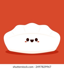 Gyoza vector. Hot dumplings on red background. Steamed dim sum or bun illustration for restaurant logo. Asian food icon for Japanese.