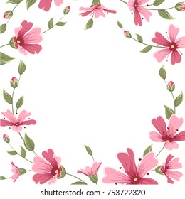 Gypsophila Babys Breath Pink Red Purple Flowers Border Frame Template. Colorful Foliage Inflorescence Garland Wreath On White Background. Vector Design Illustration.