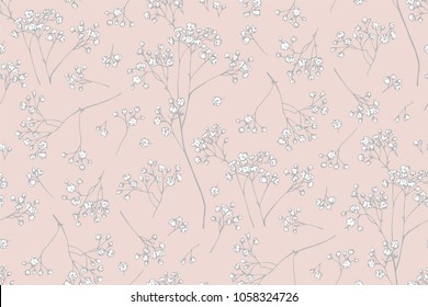 Gypsophila flower. Fragile and airy white flowers. Easy print in rustic style.