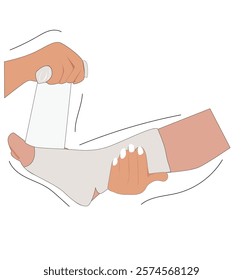 Gypsum bandage.Sprained ankle foot with elastic bandage