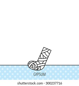 Gypsum or cast foot icon. Broken leg sign. Human recovery medicine symbol. Circles seamless pattern. Background with icon. Vector