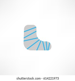 Gypsum or cast foot icon. Broken leg sign. Vector