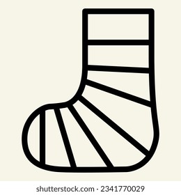 Gypsum foot line icon. Human plaster leg outline style pictogram on white background. Broken foot mobile concept web design. Vector graphics. svg
