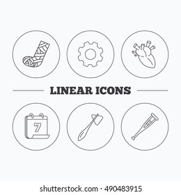Gypsum, heart and medical hammer icons.