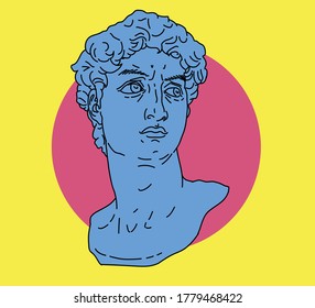 Gypsum sculpture on yellow background. Vaporwave style vector illustration for fashion print.