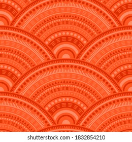 Gypsy abstract floral carpet design vector seamless pattern. Tribal motifs colorful line art geometry. Romanian ethnic medallion concentric shapes seamless geometric pattern.