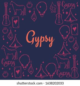 Gypsy background with hand draw doodle elements