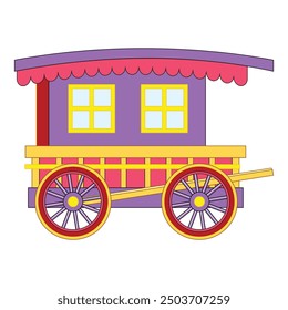 Gypsy caravan waggon with wooden wheels standing still in a colorful cartoon illustration