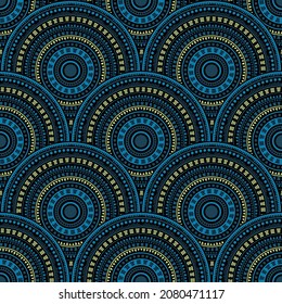 Gypsy circle elements embroidery vector seamless pattern. Ethnic motifs doodle repeating geometry. Romanian ethnic mandala shapes seamless geometric motifs pattern.