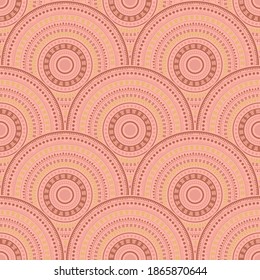 Gypsy circular shapes textile ornament vector seamless pattern. Oriental motifs damask repeating scallops. Romanian ethnic overlapping circular shapes seamless geometric pattern.