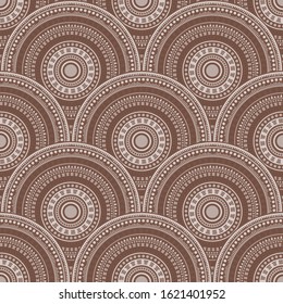 Gypsy circular shapes wallpaper design vector seamless pattern. Folk motifs contemporary line art geometry. Romanian folk overlapping circular shapes seamless geometric pattern.