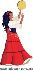 Gypsy Esmeralda with tambourine from novel "The Hunchback of Notre-Dame"
