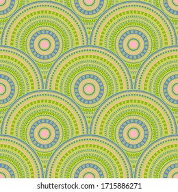 Gypsy fish scale patchwork vector seamless pattern. Tribal motifs wavy line art geometry. Romanian folk medallion concentric shapes seamless geometric pattern.