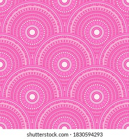 Gypsy geometric shapes wallpaper design vector seamless pattern. Ethnic motifs floral line art geometry. Romanian folk medallion concentric shapes seamless geometric pattern.