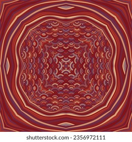 Ornamento mágico gitano kaleidoscopo sin fisuras. Muestra de mosaico creativo, impresión de servilletas de desacoplamiento. Motif de chakra vintage. Patrón étnico de diseño simétrico de seda. Alfombra de medallón oriental tribal.