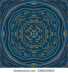 Gypsy kaleidoscope magic vector seamless ornament. Exotic scrapbook sample or decoupage napkin print. Vintage chakra motif. Silk symmetrical endless ethnic pattern. Multicolored indian ornament.