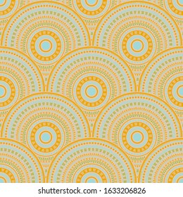 Gypsy medallions mosaic background vector seamless pattern. Tribal motifs bohemian line art geometry. Romanian folk round medallion circles seamless geometric pattern.