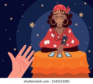 gypsy oracle character with tarot card