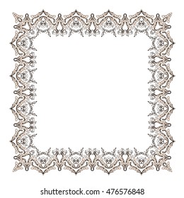 Gypsy ornamental frame. Vector square frame. Decorative border for photo