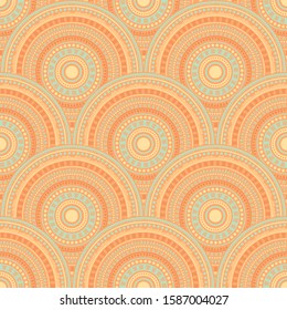 Gypsy overlapping circles background vector seamless pattern. Tribal motifs vintage line art geometry. Romanian ethnic round medallion circles seamless geometric pattern.