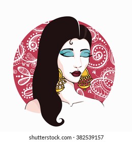 Gypsy roma tribal American Indian girl portrait - vector illustration 
