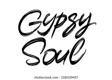 Grabado vectorial de Soul Gitano. Etiqueta de texto manuscrito. Diseño de tipografía de mano libre