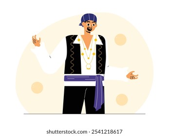 Gypsy tribal man wearing stylish fortune teller clothes, vector illustration.