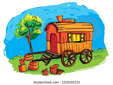 Gypsy Wagon Illustration