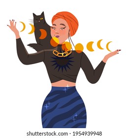 Gypsy Woman as Fortune Teller Predicting Future or Performing Occult Ritual Vector Illustration