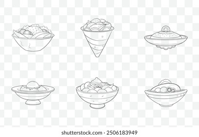 Gyro Line Art Vector Set with Detailed Illustrations of Greek Pita Wrap Variations for Culinary and Food Art Projects