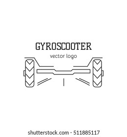 Gyro scooter vector logo template, thin line icon illustration. Self-balancing board isolated symbol. Black on white pictogram. Simple mono linear modern design.
