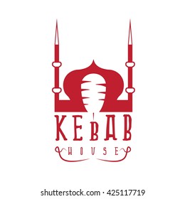 gyros doner kabob with authentic arabic building isolated vector negative space concept