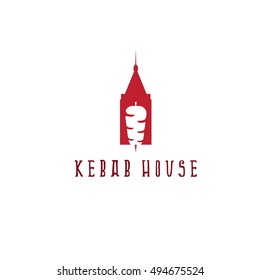 gyros doner kabob with authentic arabic building isolated vector negative space concept