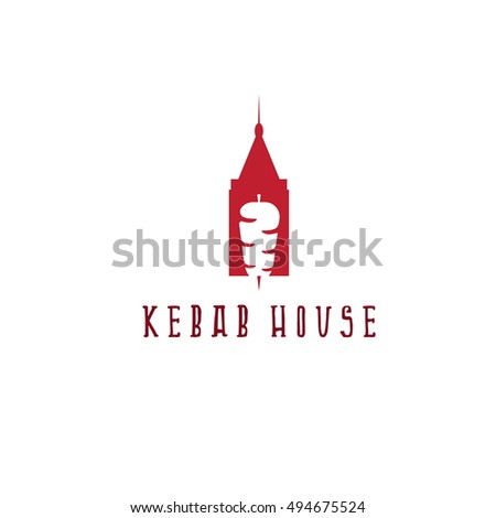 gyros doner kabob with authentic arabic building isolated vector negative space concept